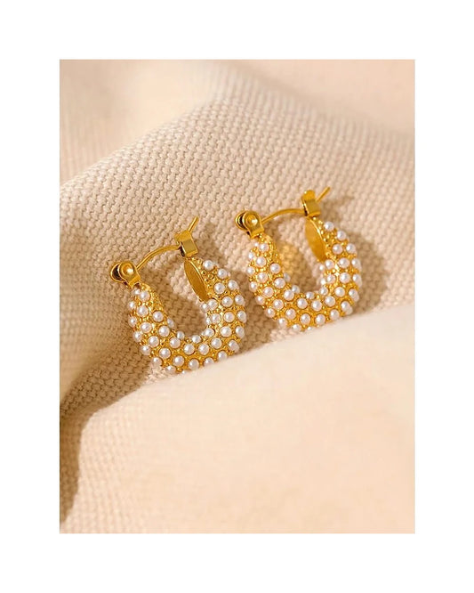 Pearl Cascade Hoop Earrings — view 3