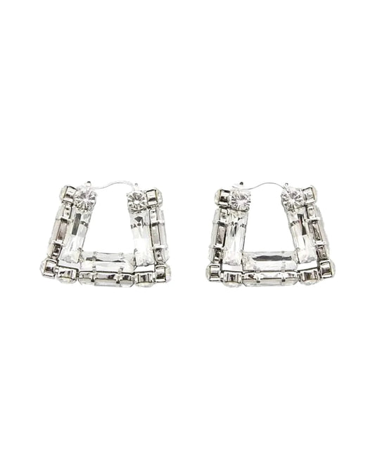 Large Rhinestone Square Hoop Earrings — silver view 4
