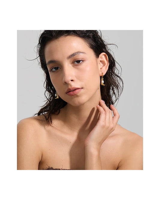 Cowgirl Pearl Gold-color Hoop Earrings — gold view 4