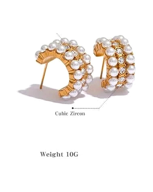 Ornate Pearls Hoop Earrings — gold view 4