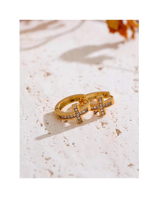 Mini CZ Cross Hoop Earrings - Daily Chic Stainless — view 4