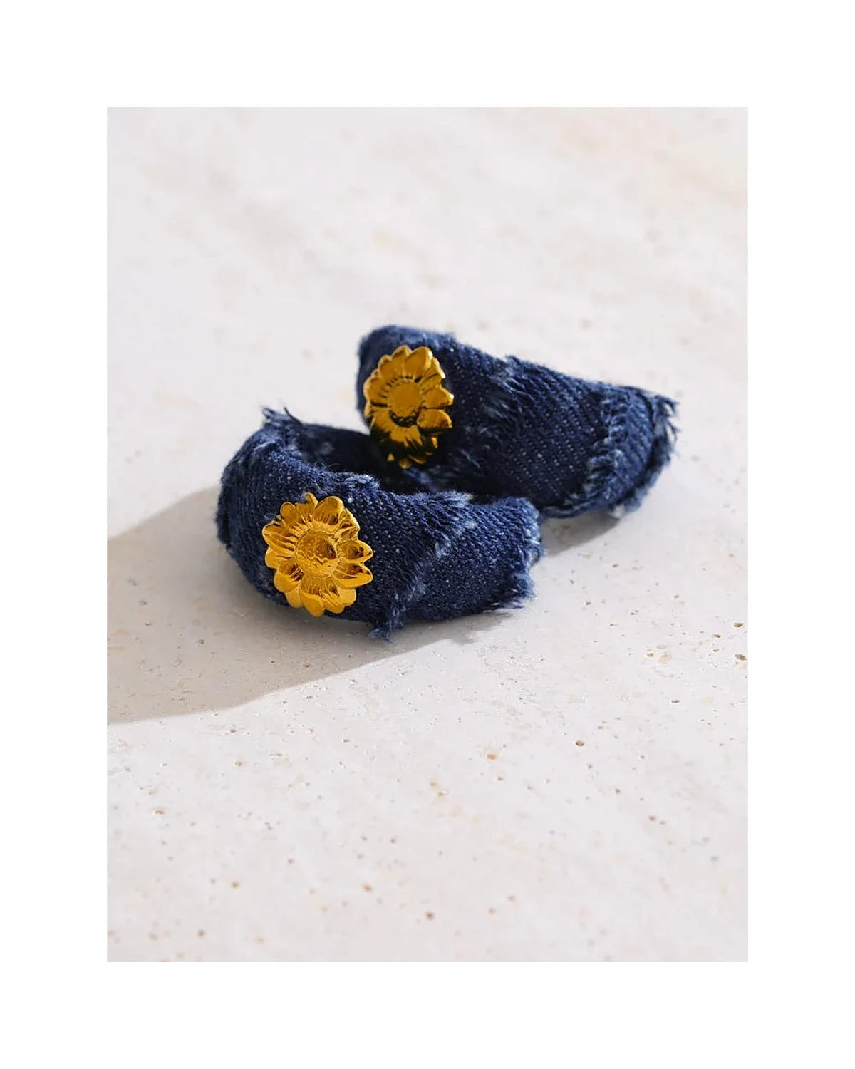 Blue Denim Flower Earrings - Trendy Steel Style — view 4