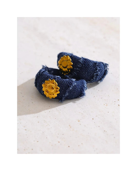 Blue Denim Flower Earrings - Trendy Steel Style — view 4