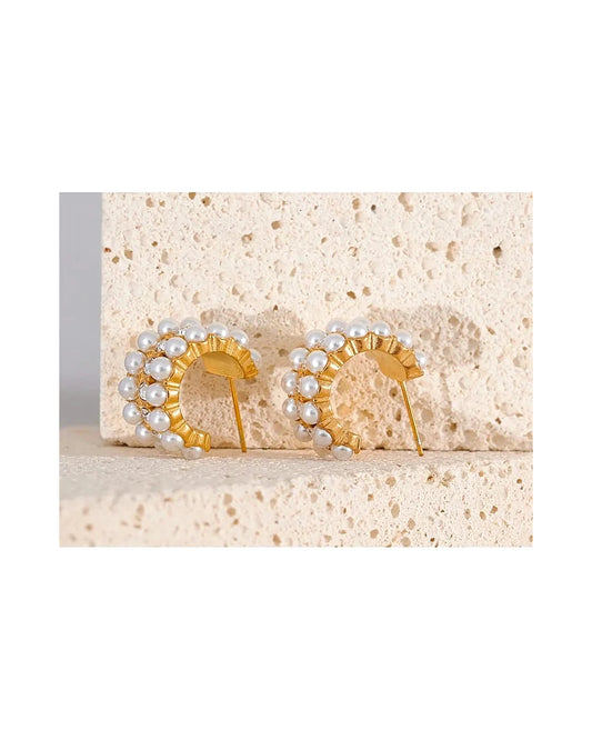 Ornate Pearls Hoop Earrings — gold view 5