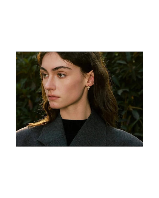 Mini CZ Cross Hoop Earrings - Daily Chic Stainless — view 5