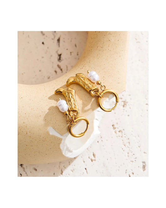 Cowgirl Pearl Gold-color Hoop Earrings — gold view 5