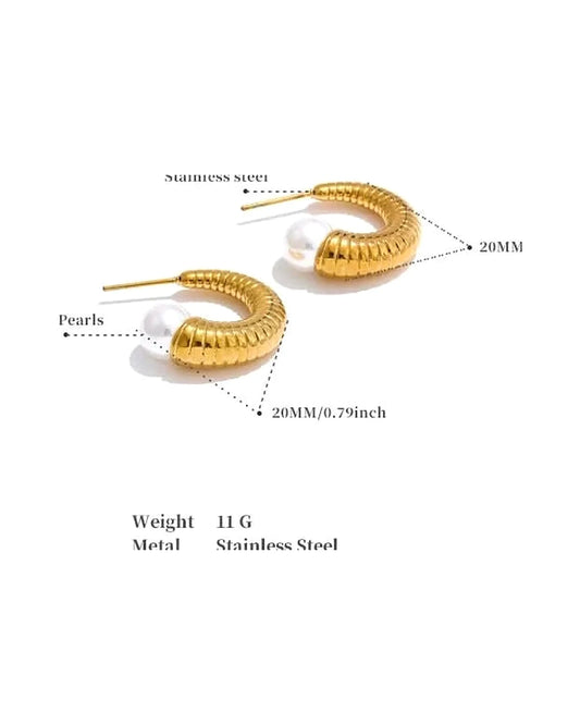 Pearl Ribbed Small Hoop Earrings — view 6