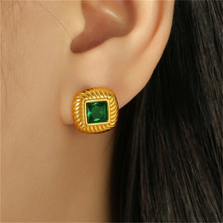 Vintage Embedded Zircon Carved Twill Earrings