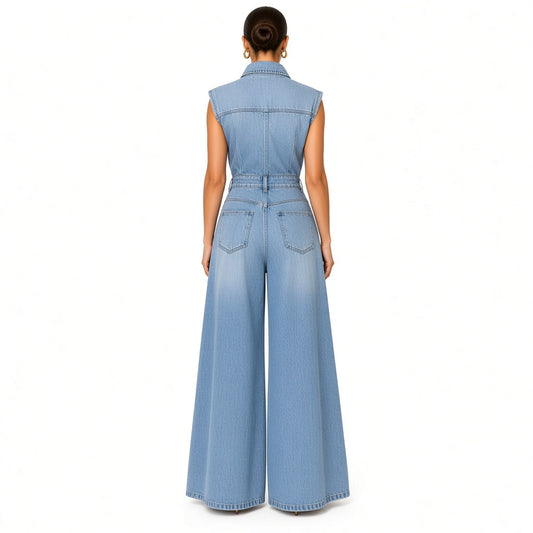 Vintage Loose Denim Jumpsuit — back