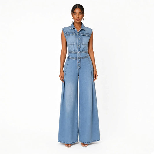 Vintage Loose Denim Jumpsuit — front