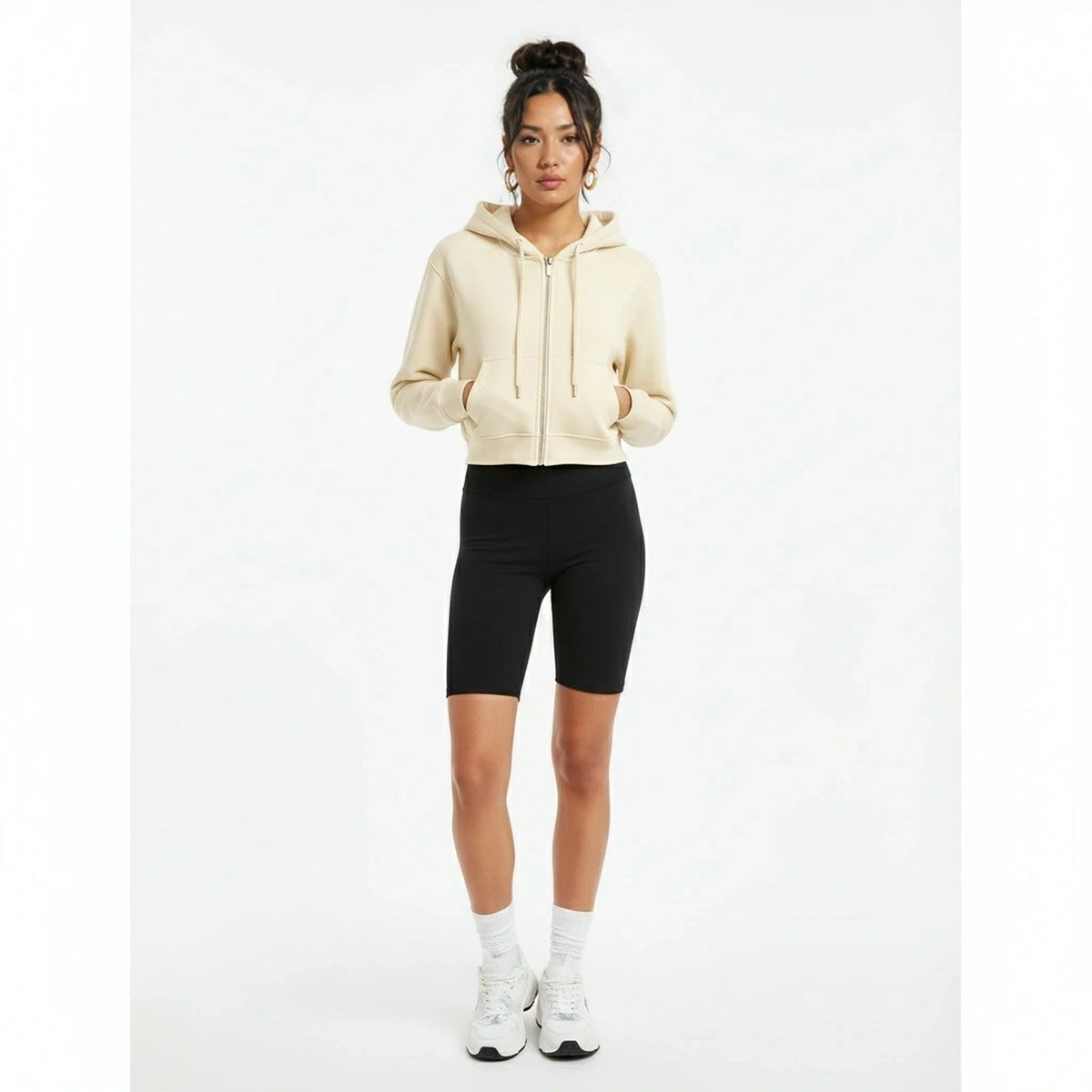 Washed Zipper Cardigan Jacket — apricot front