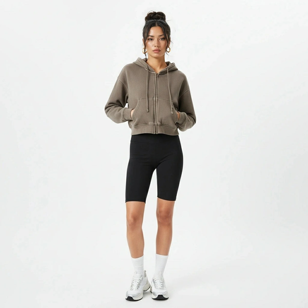 Washed Zipper Cardigan Jacket — brown front