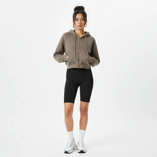 Washed Zipper Cardigan Jacket — brown front