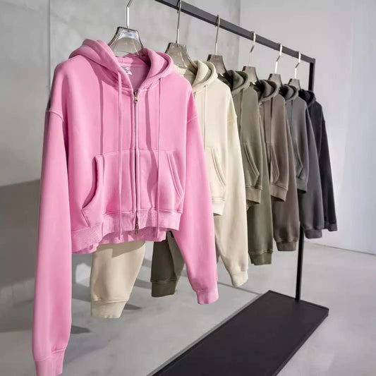 Washed Color Hooded Cardigan Sweater