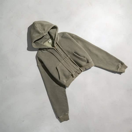 Washed Color Hooded Cardigan Sweater