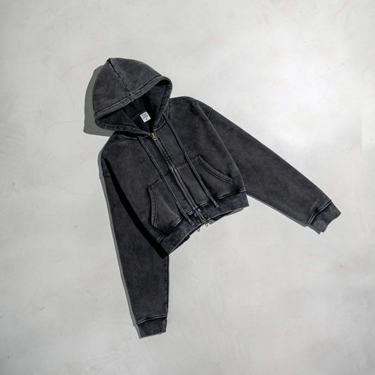 Washed Color Hooded Cardigan Sweater
