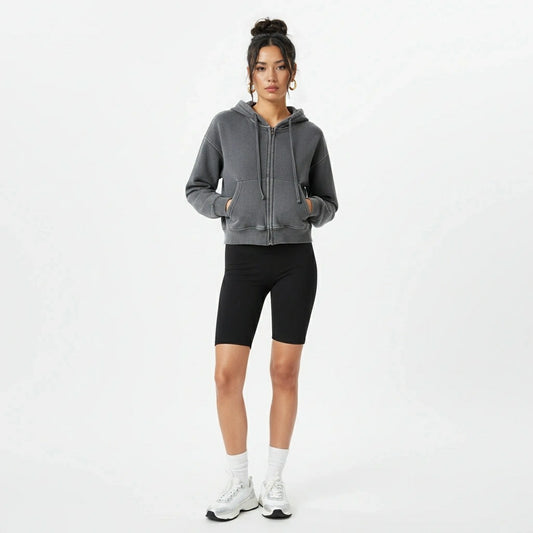 Washed Zipper Cardigan Jacket — dark gray front