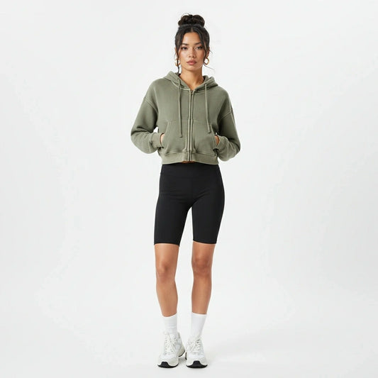 Washed Zipper Cardigan Jacket — olive green front