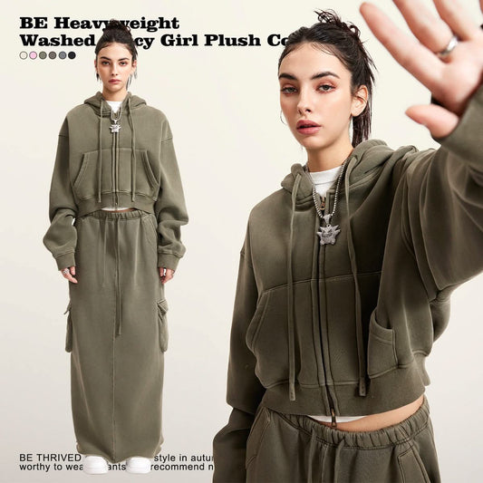 Washed Zipper Cardigan Jacket