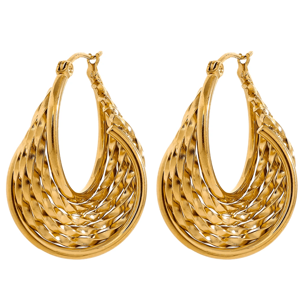 Gold Weaved Spirals Hoop Earrings