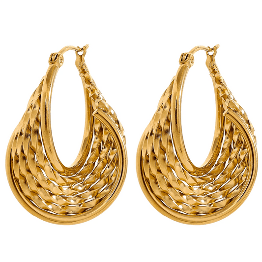 Gold Weaved Spirals Hoop Earrings