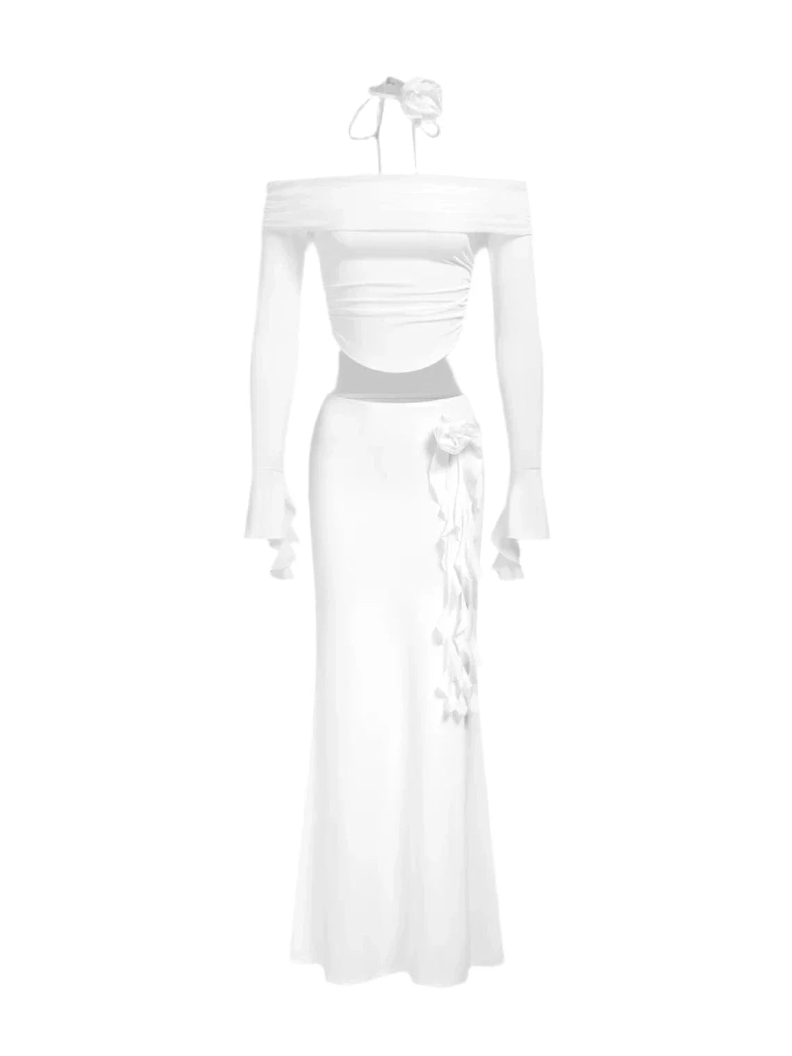 White 2 - Piece - Off Shoulder Maxi Set