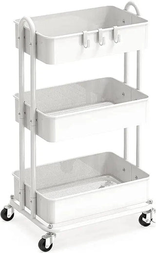 White 3 tier metal rolling cart - Mabel Love Co - Storage