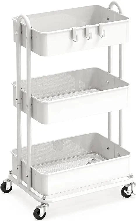 White 3 tier metal rolling cart