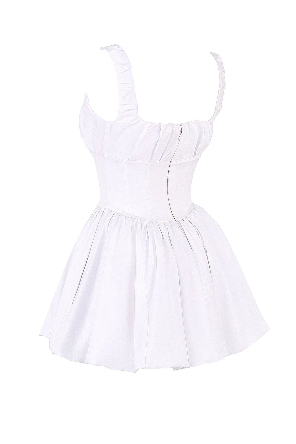 Side details of white babydoll dress