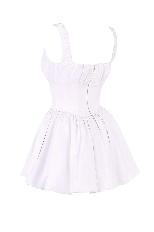 Side details of white babydoll dress
