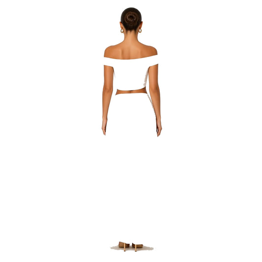 One-Shoulder Gold Rosette Maxi Set — white back