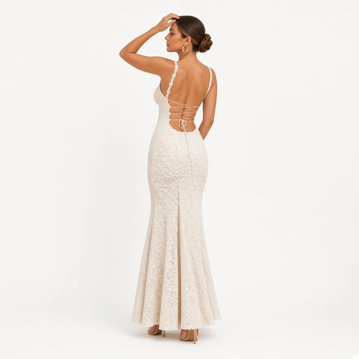 Lace Mermaid Maxi Dress — white back