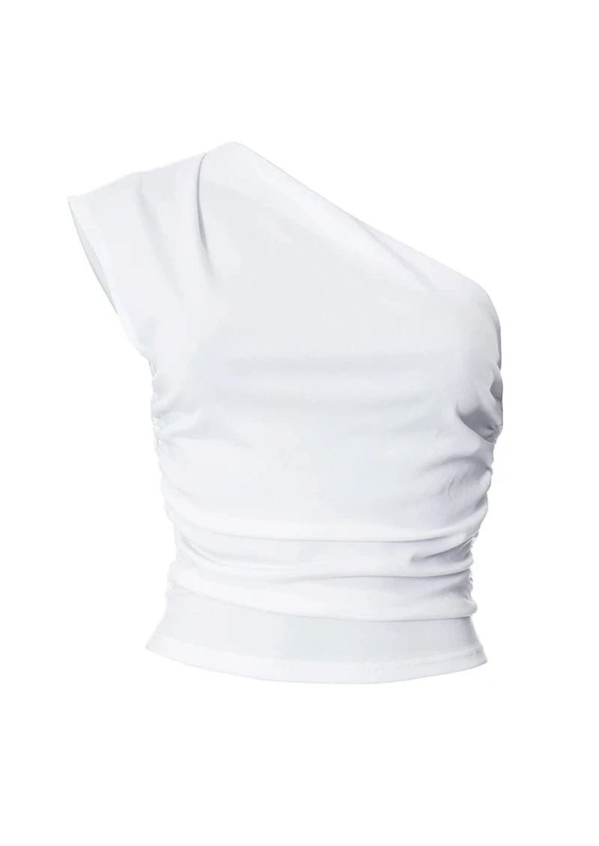 White Basic Slash Neck Tee Shirt