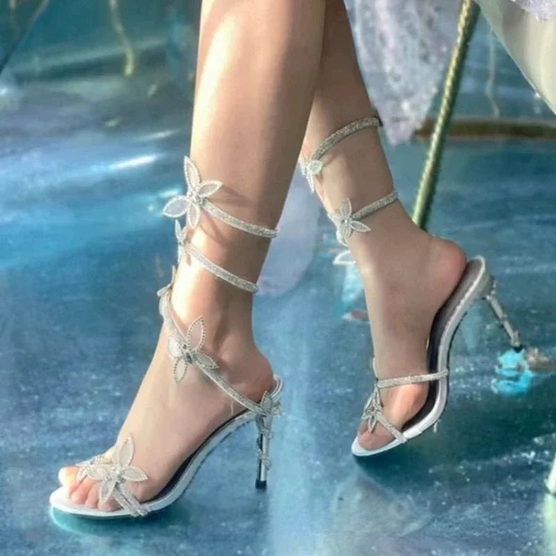 Side details of White Butterfly Lace - Up Heels