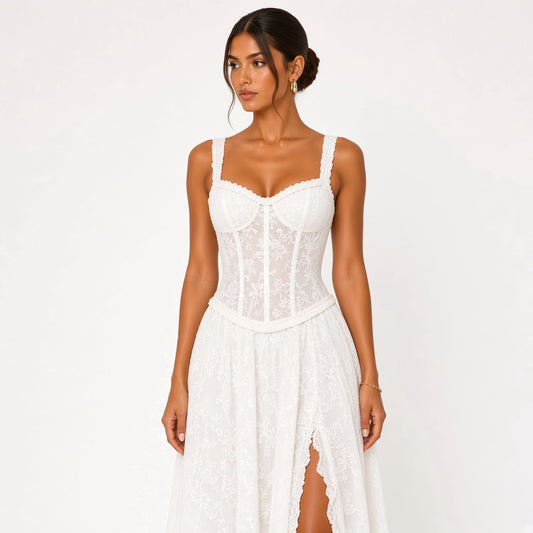 A-Line Maxi Dress — white close-up