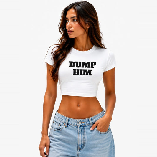 Dump Him White Essential Crop Top T-Shirt — close-up