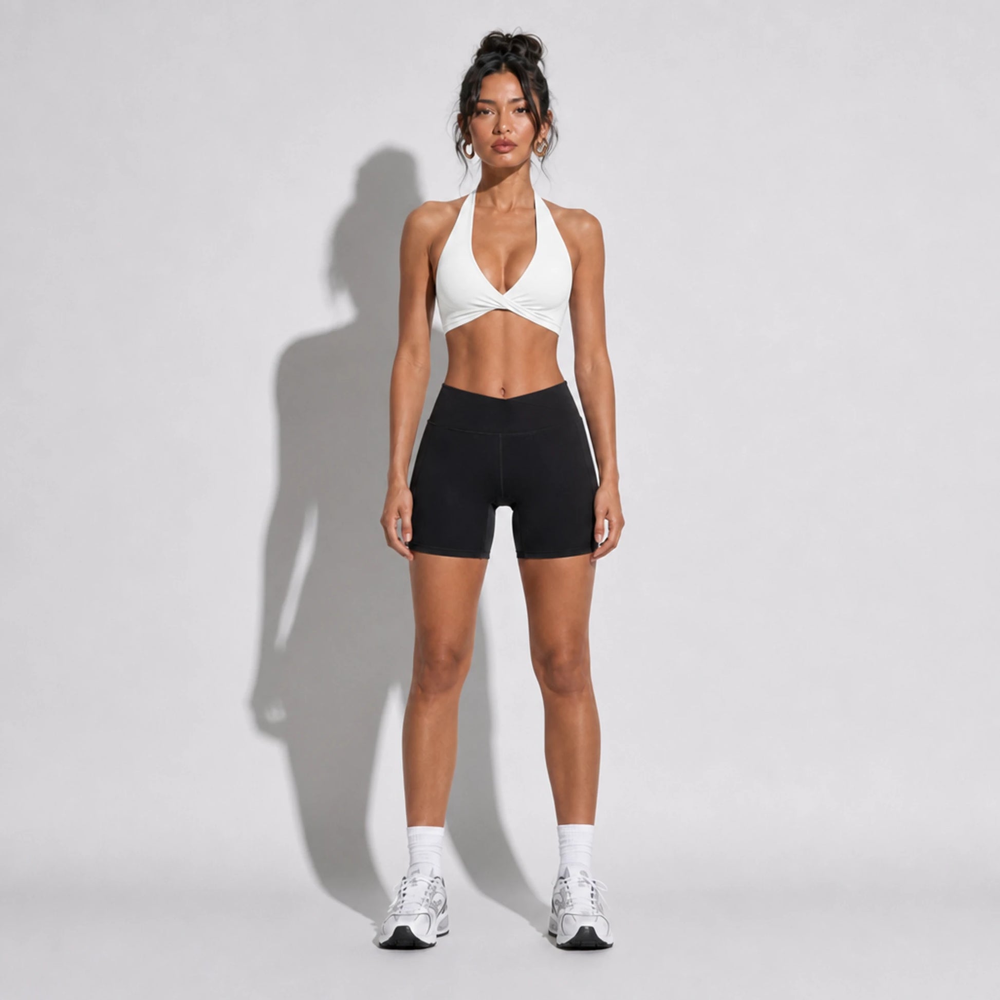 Set — Twist Halter bra White + Legging Shorts front on-model 2048