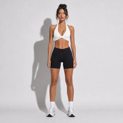 Set — Twist Halter bra White + Legging Shorts front on-model 2048