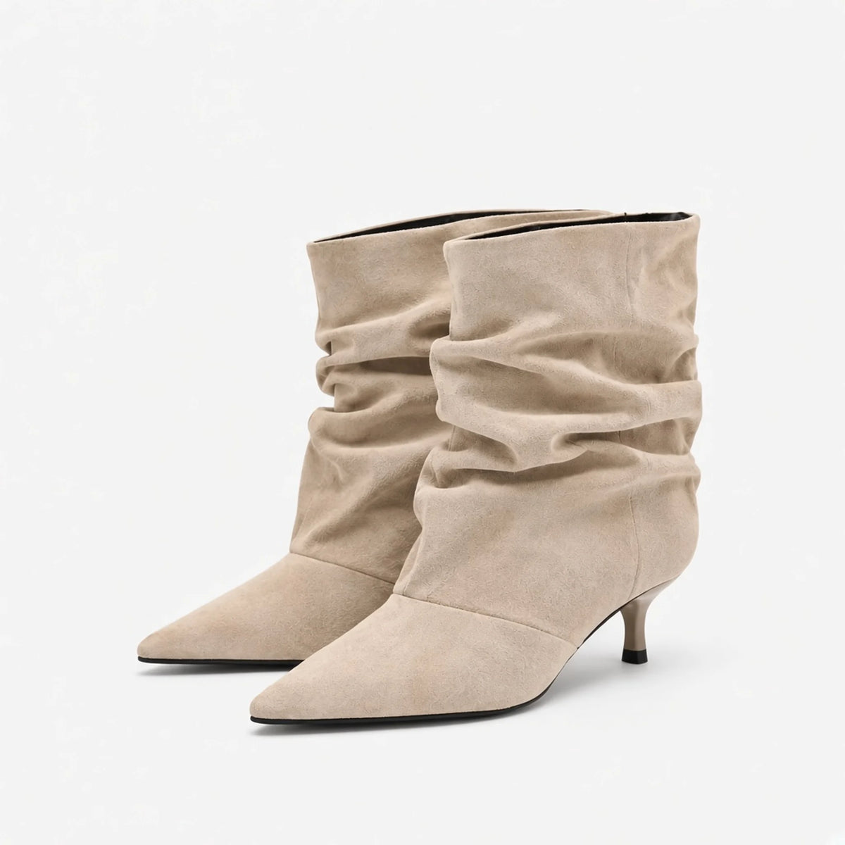 Suede Slouch Ankle Boots — white front
