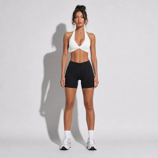 Set — Twist Halter bra White + Legging Shorts front on-model 2048
