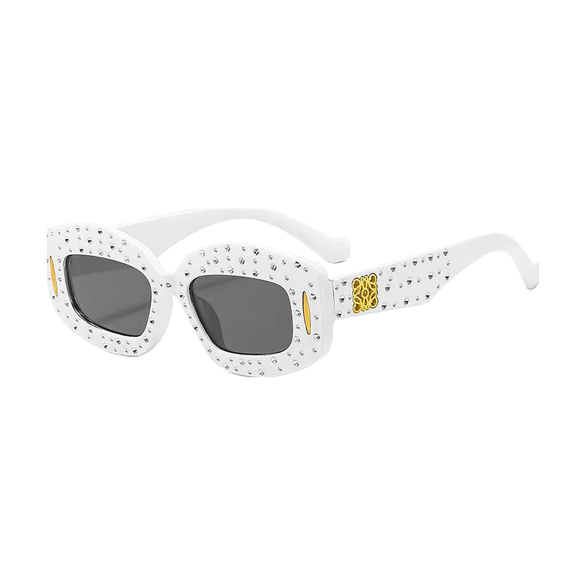Studded Rectangle Sunglasses — White front