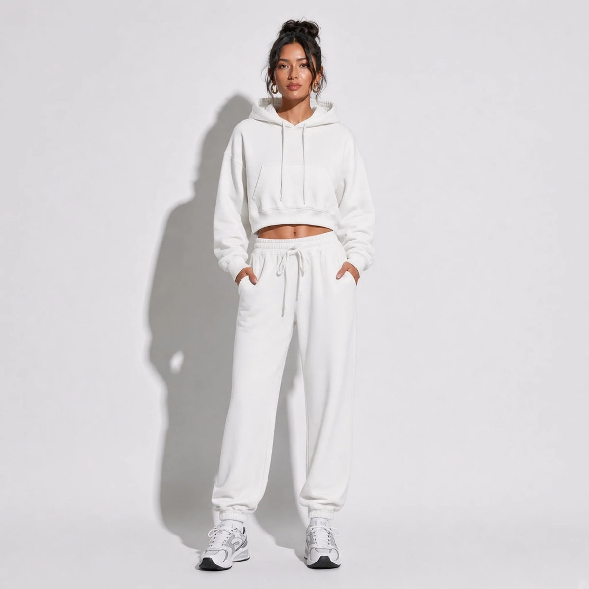 Cropped Hoodie — White front