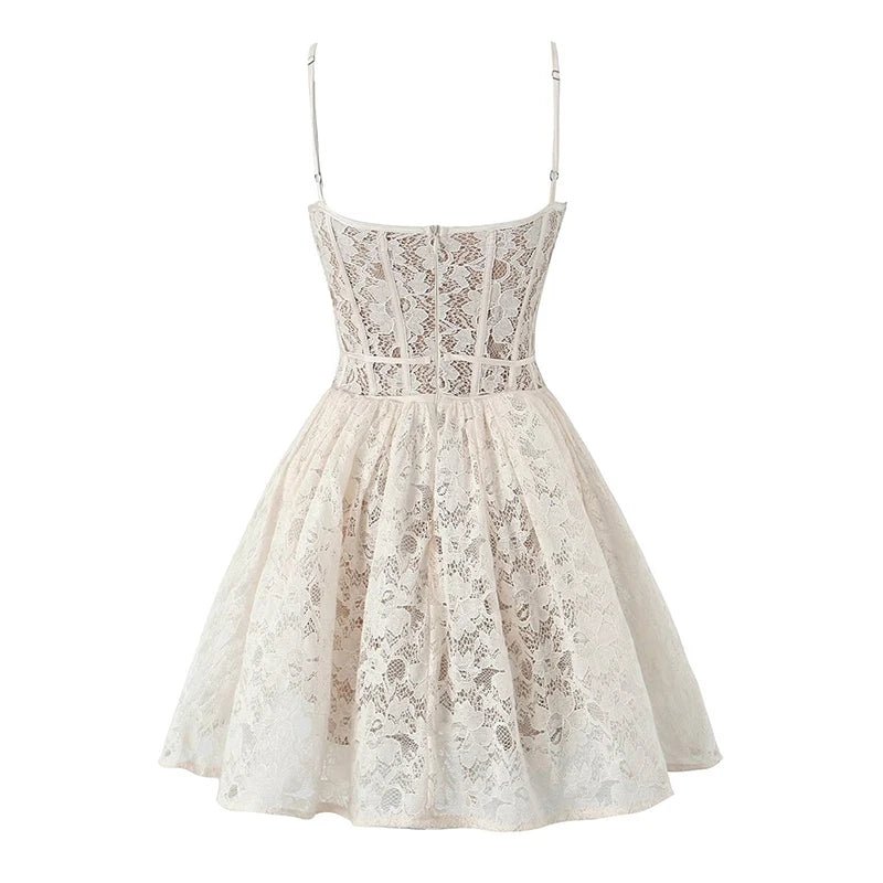 White Lace Corset Mini Dress - back details