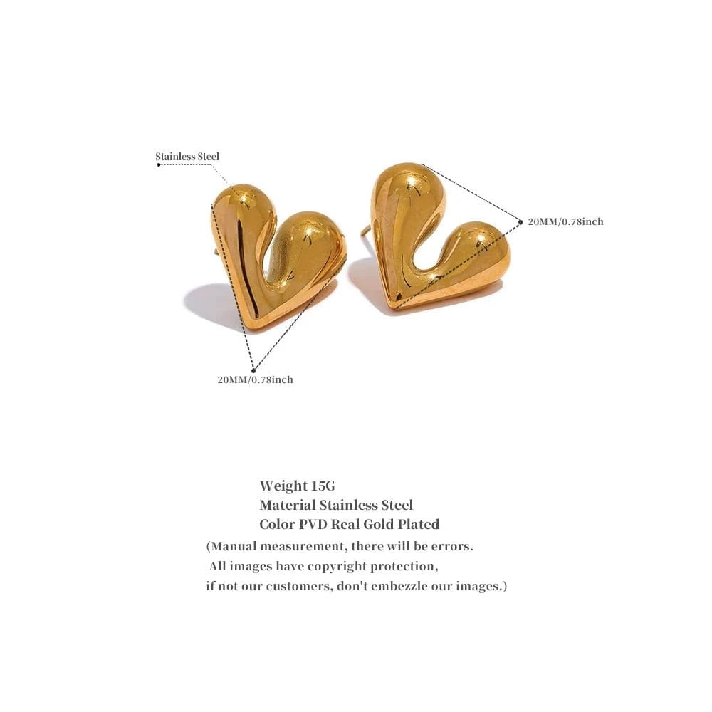 Wide Heart Stud Earrings