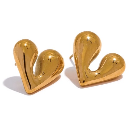 Wide Heart Stud Earrings