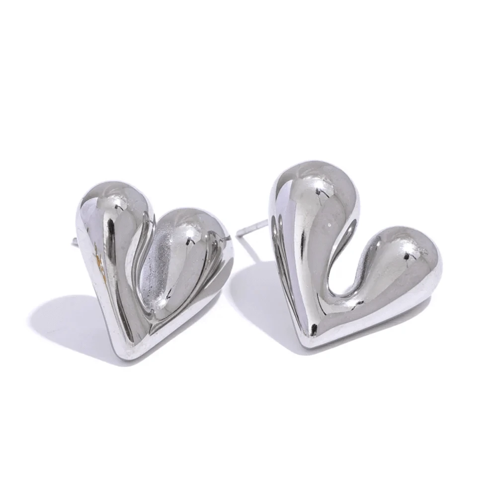 Wide Heart Stud Earrings