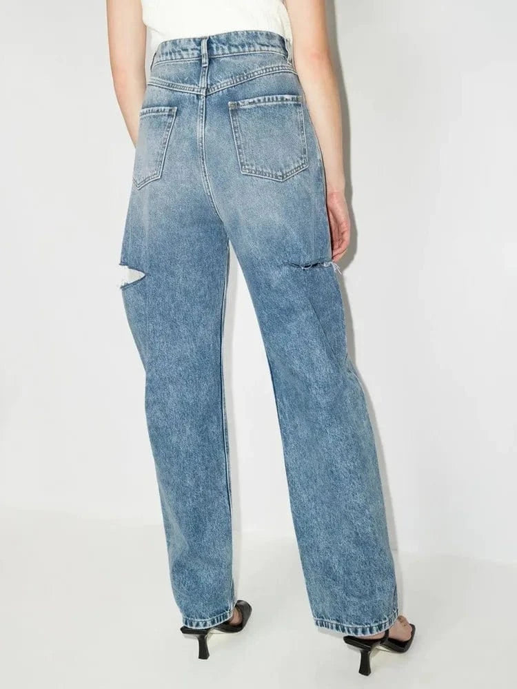 Wide - Leg Ripped Denim Pants