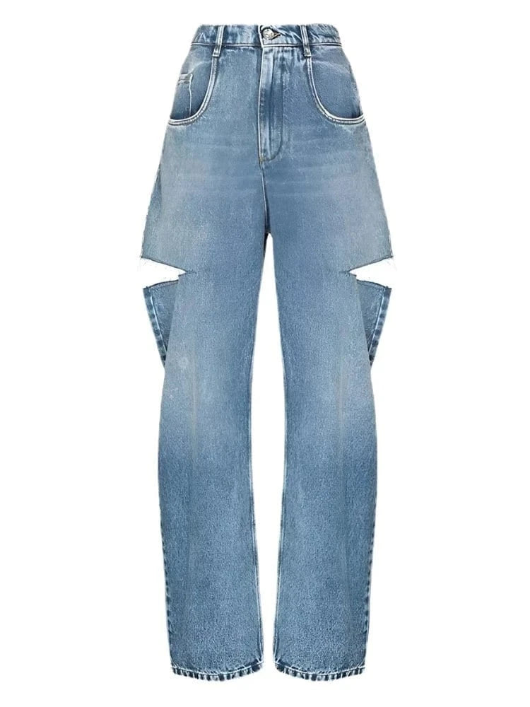 Wide - Leg Ripped Denim Pants