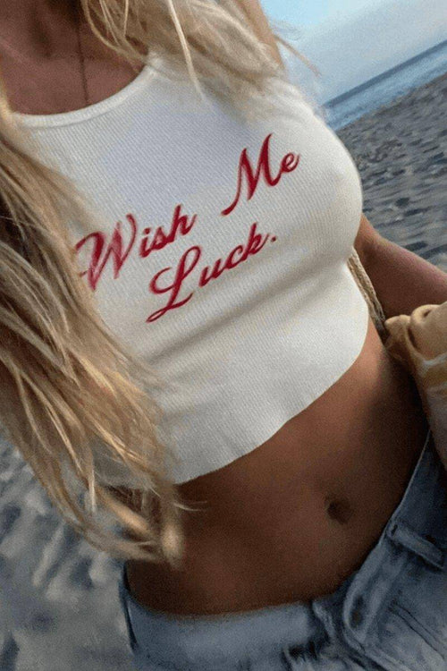 WHITE WISH ME LUCK CROP TOP