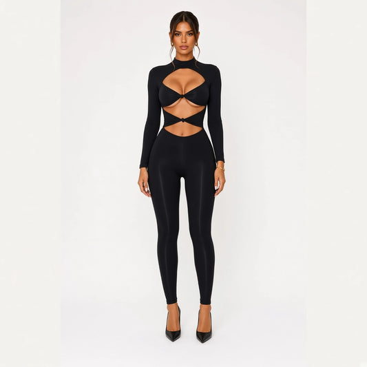 Women Long Sleeve Hollow Jumpsuits — front